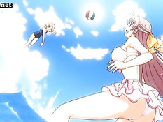 Аниме девчонка дрочит парню большими сиськами и делает минет