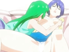 Две грудастые хентай лесбиянки целуются взасос и трутся письками