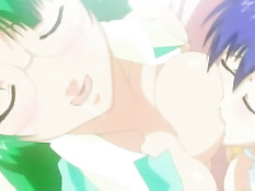 Две грудастые хентай лесбиянки целуются взасос и трутся письками