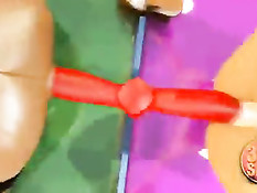 3d лесбияночки нанизываются на фаллоимитатор и мощно кончают