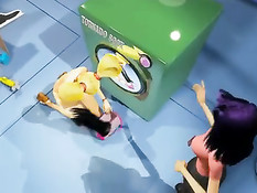 3d лесбияночки нанизываются на фаллоимитатор и мощно кончают