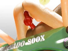 3d лесбияночки нанизываются на фаллоимитатор и мощно кончают