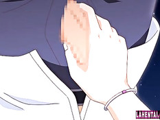 Крылатая хентай девка подрочила парню член и села на него сверху