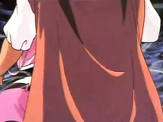 Аниме красавица с розовыми волосами занимается сексом в пещере