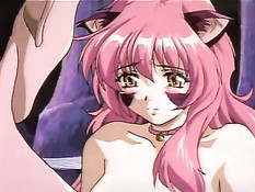 Аниме красавица с розовыми волосами занимается сексом в пещере