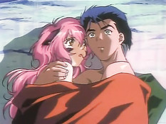 Аниме красавица с розовыми волосами занимается сексом в пещере