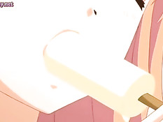 Аниме малышка с голубыми глазами делает минет и ебётся с парнем