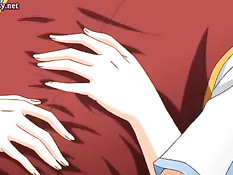 Аниме малышка с голубыми глазами делает минет и ебётся с парнем