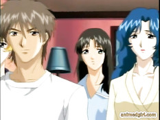 Хентай мама с синими волосами участвует в групповых секс оргиях