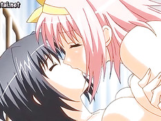 Две грудастые хентай лесбиянки трутся сиськами и бритыми кисками