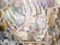 Хентай девушка с большими сиськами получила полный рот спермы