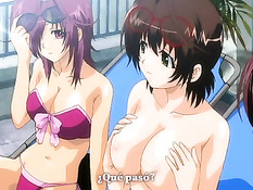 Хентай девушка с большими сиськами получила полный рот спермы