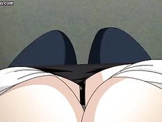 Возбуждённые парни оттрахали в туалете сисястую хентай девушку