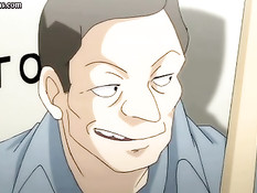 Возбуждённые парни оттрахали в туалете сисястую хентай девушку