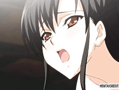 Голые мужики в масках жёстко ебут хентай брюнетку в колготках