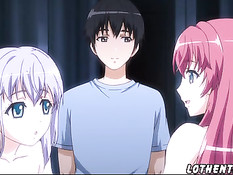 Парень на крыше дома занимается сексом с двумя хентай девушками