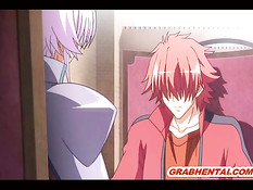 Парень трахает прикованную хентай девчонку и ласкает её сиськи