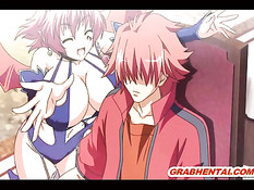 Парень трахает прикованную хентай девчонку и ласкает её сиськи