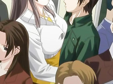 Грудастая хентай девчонка зашла в душ к парню и подрочила член