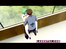 Хентай болельщица встретила паренька и подрочила член сиськами