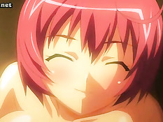 Аниме девушка с розовыми волосами подрочила большими сиськами