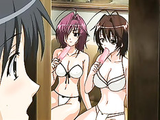 Хентай красавица на кровати подрочила парнишке член в позе 69