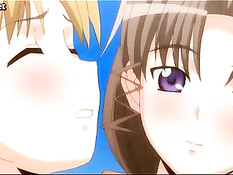 Хентай лесбиянки на пляже лижут грудь и играют с фаллоимитатором