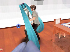 3d девчонка с длинными волосами прыгает на возбуждённом члене