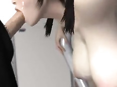 3D девки отсасывают в туалете и дрочат своими большими сиськами