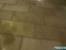 Парень развёл брюнеточку на минет и секс в общественном туалете
