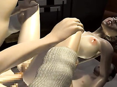 Очкастая 3D девчонка с хвостиками делает минет и ебётся с парнем