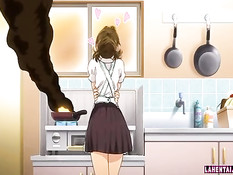 Возбуждённый бойфренд на кухне оттрахал раком хентай подружку