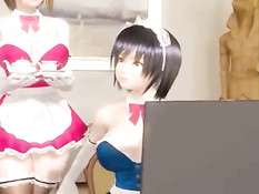 Красивые 3D горничные занимаются лесбийским сексом со страпоном