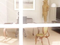 Красивые 3D горничные занимаются лесбийским сексом со страпоном