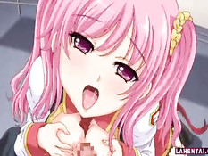 Аниме девке с розовыми волосами сделали двойное проникновение