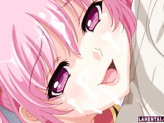 Аниме девке с розовыми волосами сделали двойное проникновение