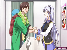 Аниме девке с розовыми волосами сделали двойное проникновение