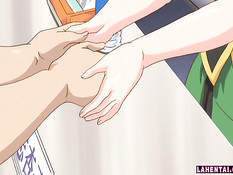 Аниме девке с розовыми волосами сделали двойное проникновение