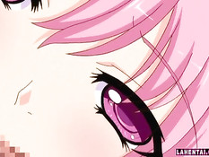 Аниме девке с розовыми волосами сделали двойное проникновение