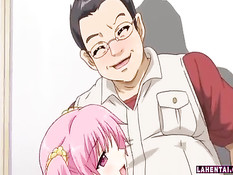 Аниме девке с розовыми волосами сделали двойное проникновение