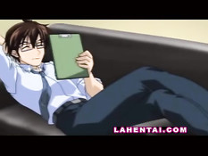 Хентай девка с зелёными волосами набросилась на парня и отсосала