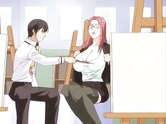 Очкастая хентай девушка трахается с пареньком и любит лесби секс