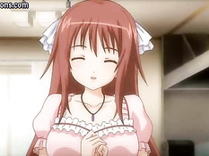 Аниме девка в очках насаживается бритой писькой на большой член