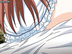 Аниме девка в очках насаживается бритой писькой на большой член