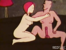 В ретро порно мультфильме киску мастурбируют разными продуктами