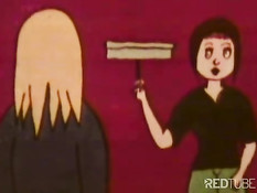 В ретро порно мультфильме киску мастурбируют разными продуктами