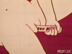 В ретро порно мультфильме киску мастурбируют разными продуктами