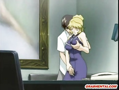 Сисястая хентай учительница подрочила сиськами и уселась на член