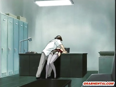 Сисястая хентай учительница подрочила сиськами и уселась на член