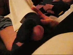 Footjob with black socks